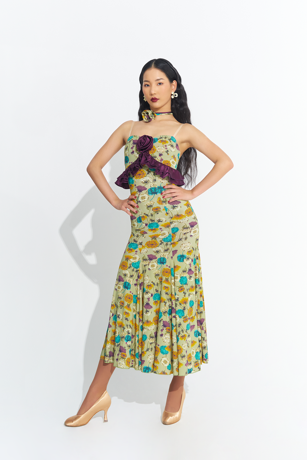 DANCE QUEEN 751 Green Print Rose Custom Dress