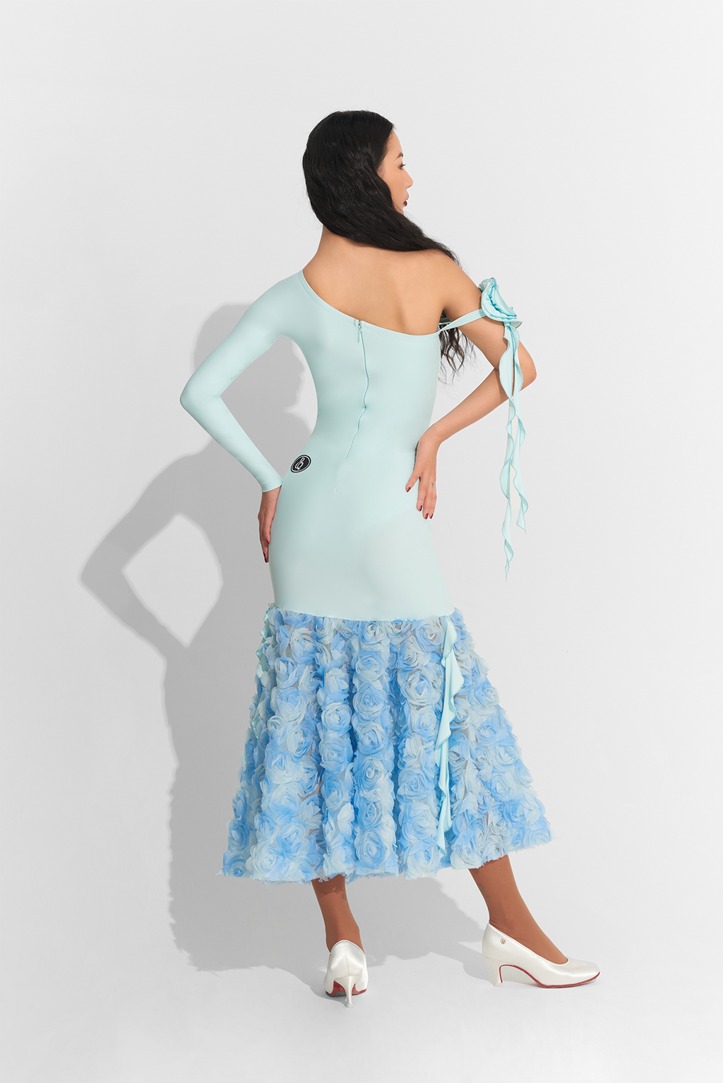 DANCE QUEEN 757 Blue Print Off Shoulder Custom Dress