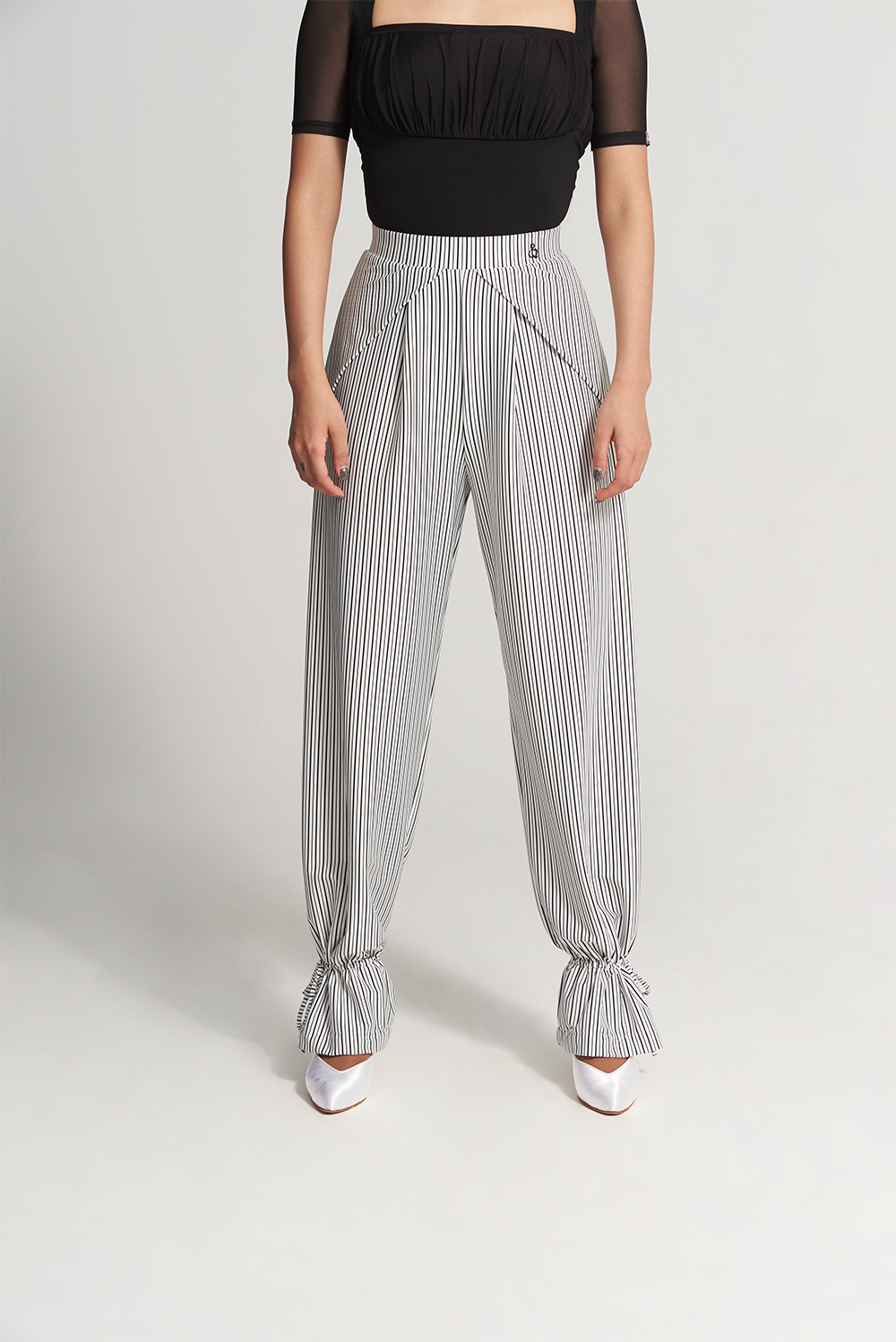 DANCE QUEEN 701-7 Black Strip Training Trouser  The ruffled design adds a touch of flair to this style, while the black strip provides a slimming and elongating effect.&nbsp;