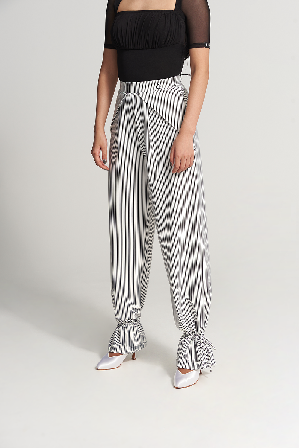 DANCE QUEEN 701-7 Black Strip Training Trouser  The ruffled design adds a touch of flair to this style, while the black strip provides a slimming and elongating effect.&nbsp;