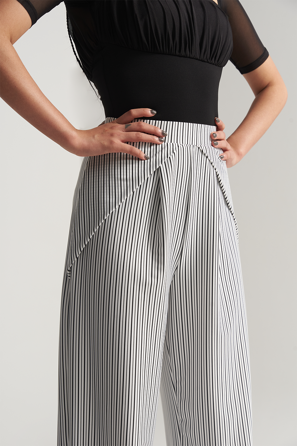 DANCE QUEEN 701-7 Black Strip Training Trouser  The ruffled design adds a touch of flair to this style, while the black strip provides a slimming and elongating effect.&nbsp;