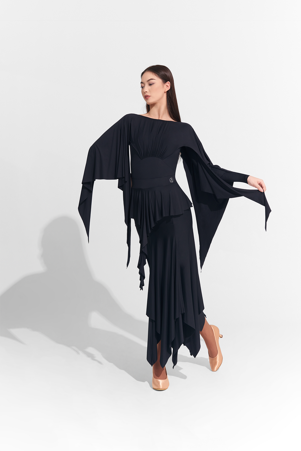 DANCE QUEEN 822 Black Pleated Long Sleeve Leotard