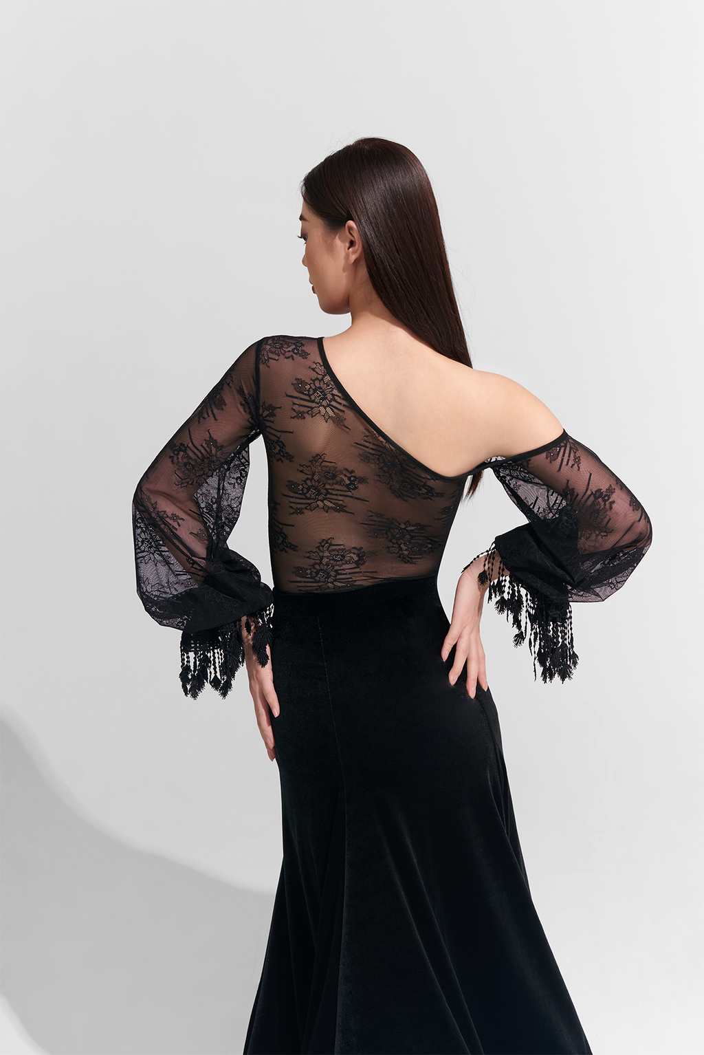 DANCE QUEEN 818 Black Lace Off Shoulder Leotard