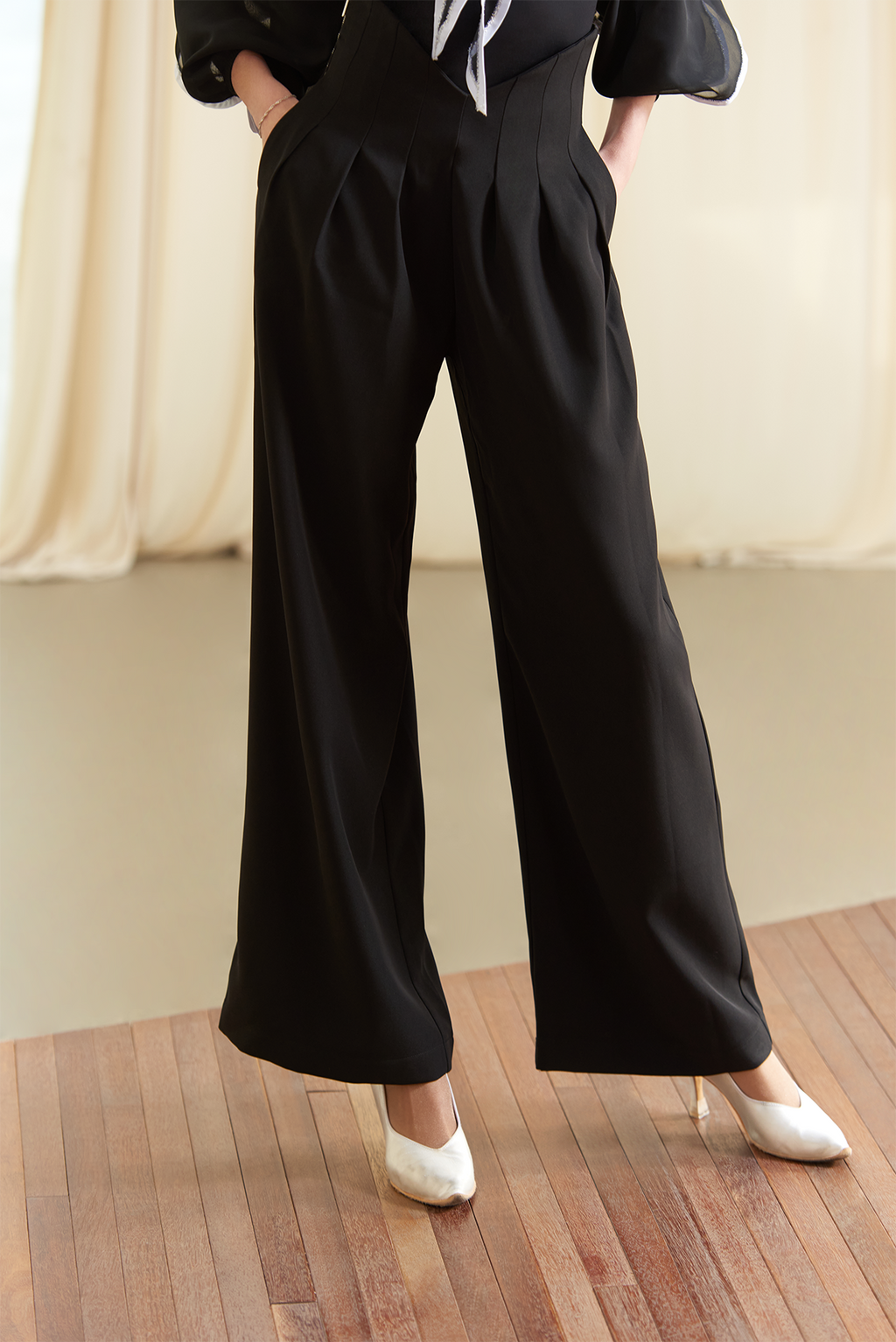 DANCE QUEEN 872 Classic Black High Waist Wide Leg Dancing Trouser