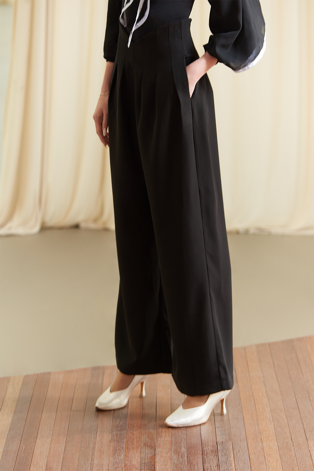 DANCE QUEEN 872 Classic Black High Waist Wide Leg Dancing Trouser