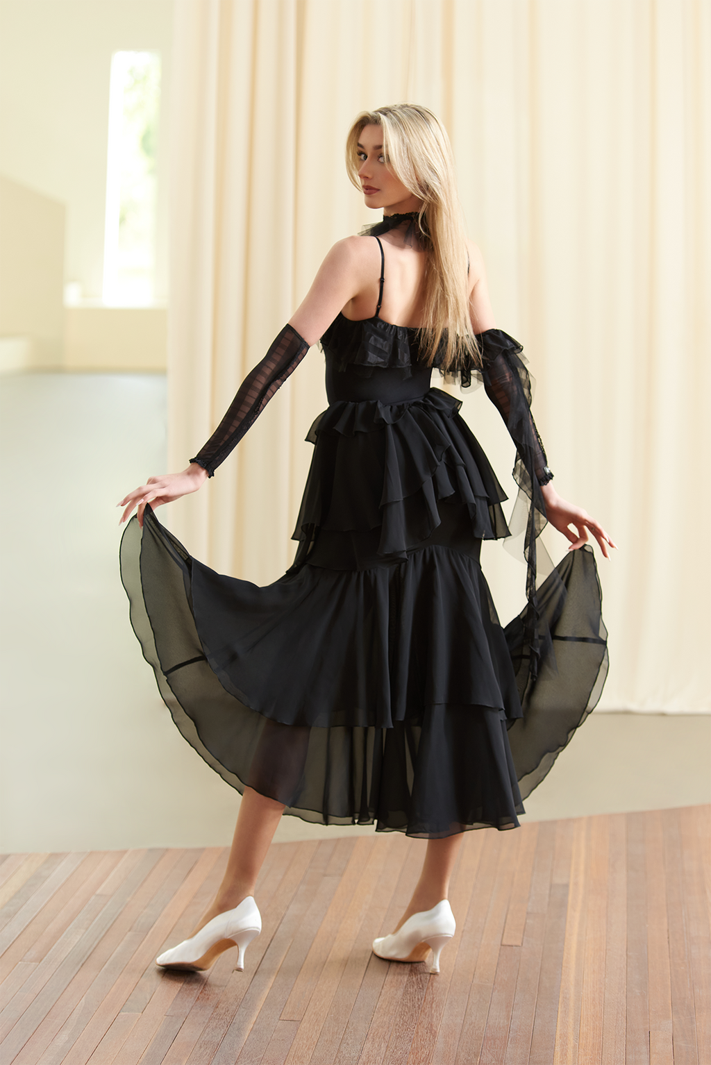 DANCE QUEEN 881-2 Classic Black Chiffon Layer Ballroom Skirt