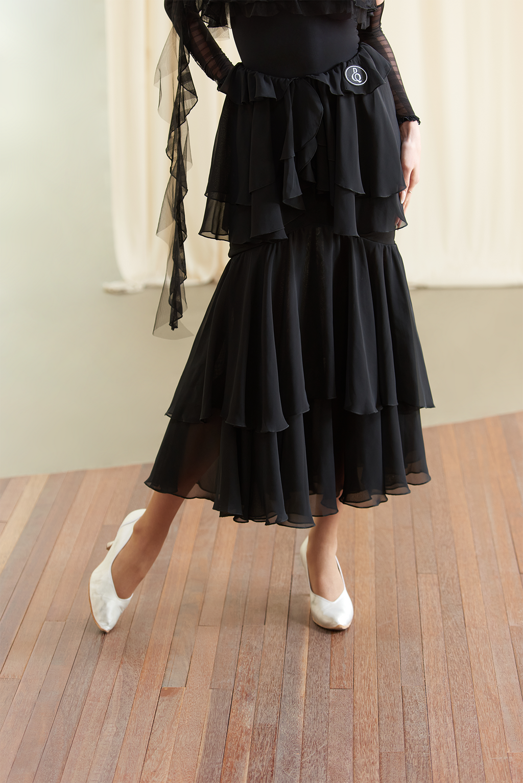 DANCE QUEEN 881-2 Classic Black Chiffon Layer Ballroom Skirt