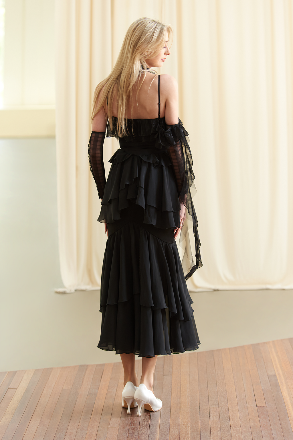 DANCE QUEEN 881-2 Classic Black Chiffon Layer Ballroom Skirt