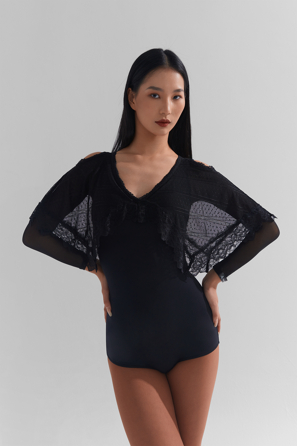 DANCE QUEEN 900 French Lace Design Long Sleeve Dance Ballroom Leotard