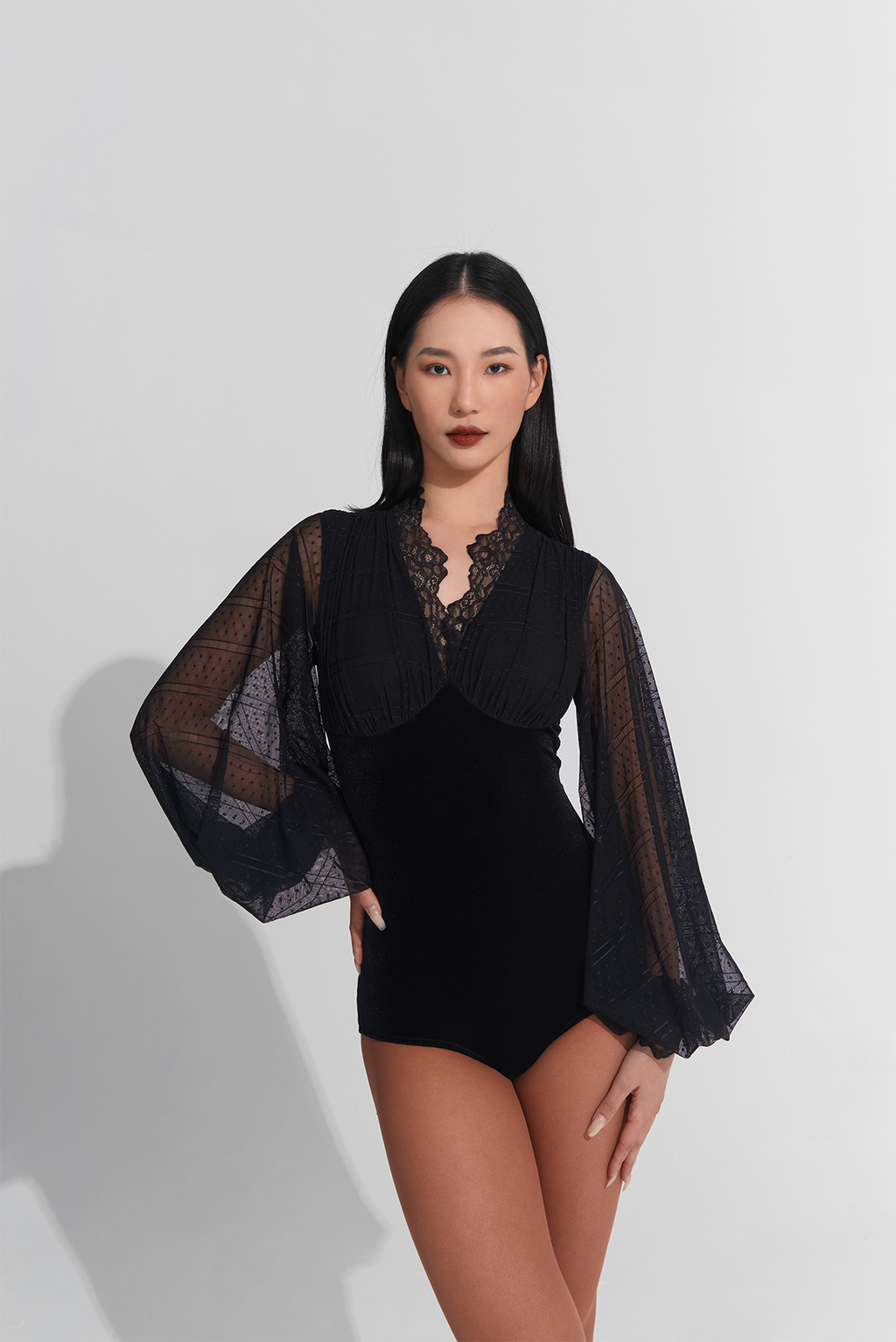 DANCE QUEEN 899 Lace Collar Design Lantern Sleeve Dance Ballroom Leotard