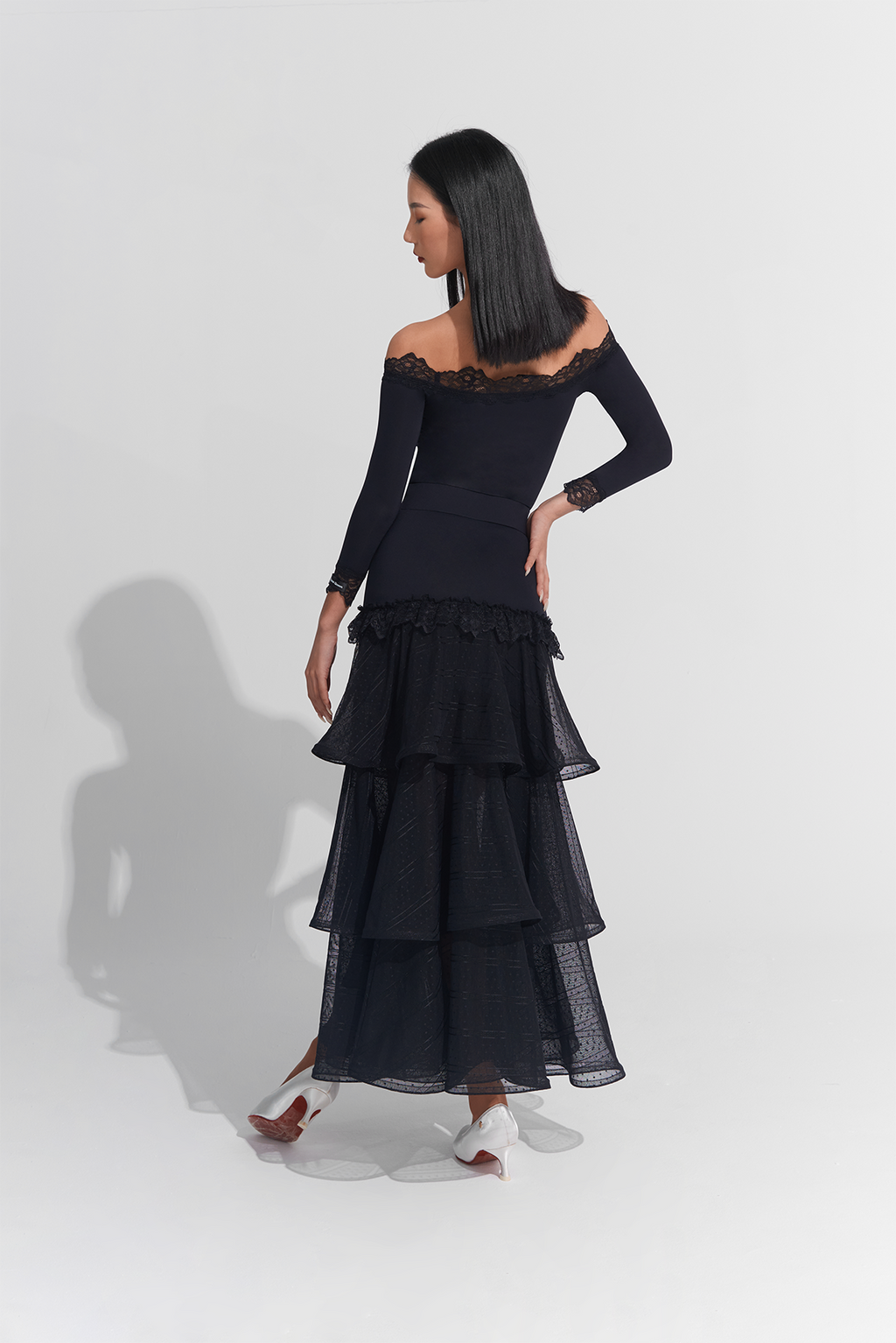 DANCE QUEEN 889 Classic Black Muti-layer Ballroom Skirt