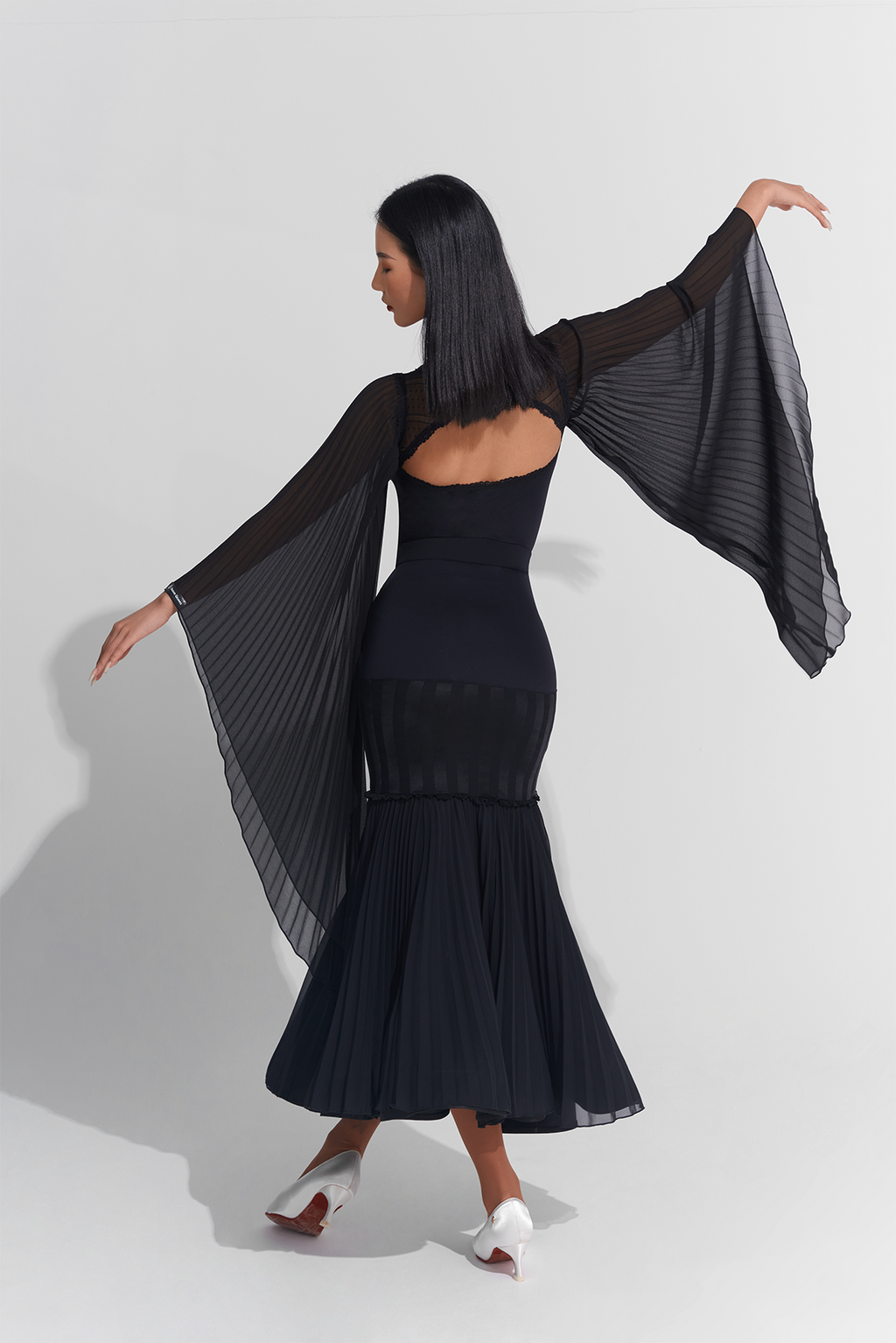 DANCE QUEEN 885 Classic Black Pleated Ballroom Skirt