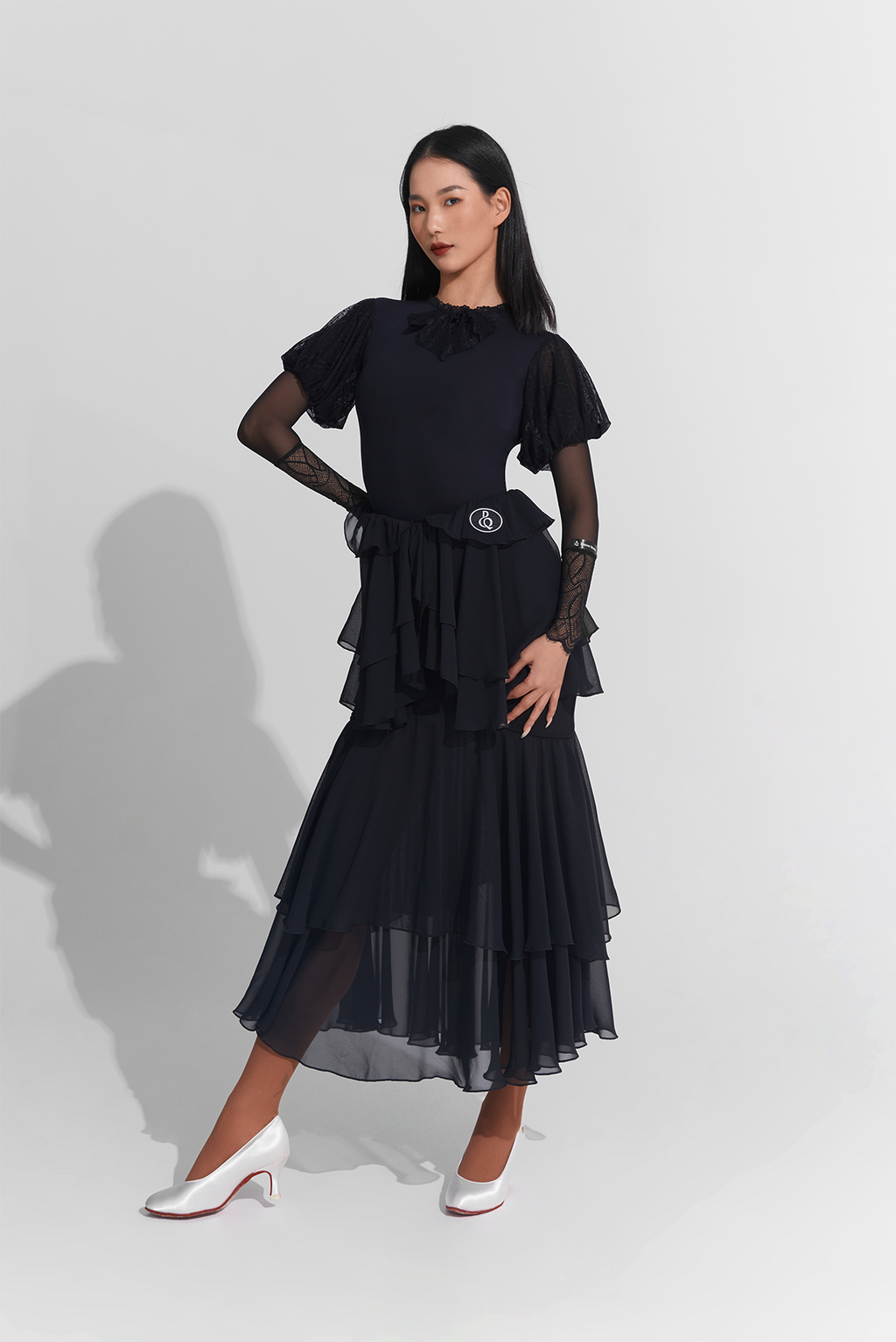 DANCE QUEEN 881-2 Classic Black Chiffon Layer Ballroom Skirt