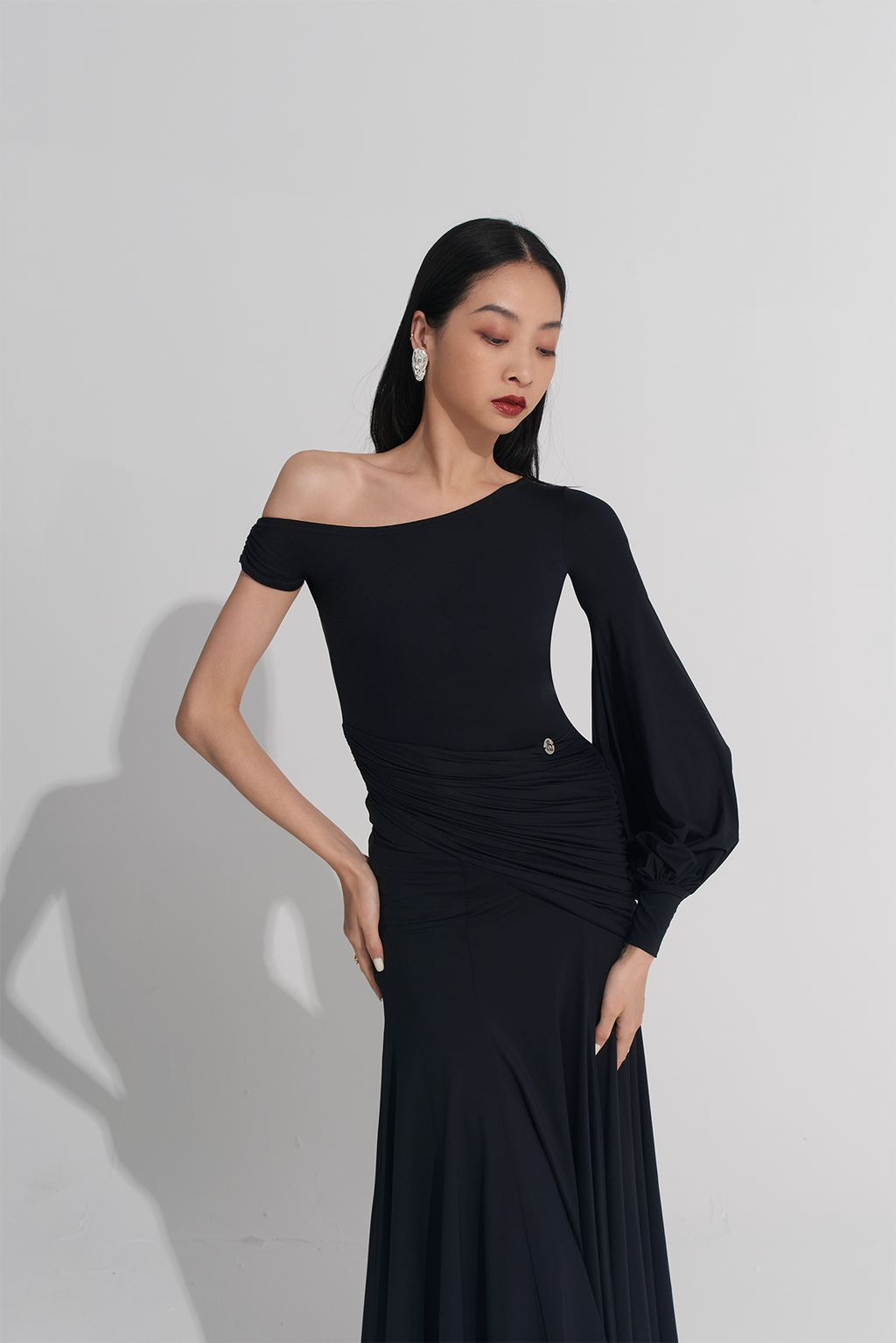 DANCE QUEEN 910 Black One Shoulder Haute Couture Classic Dress