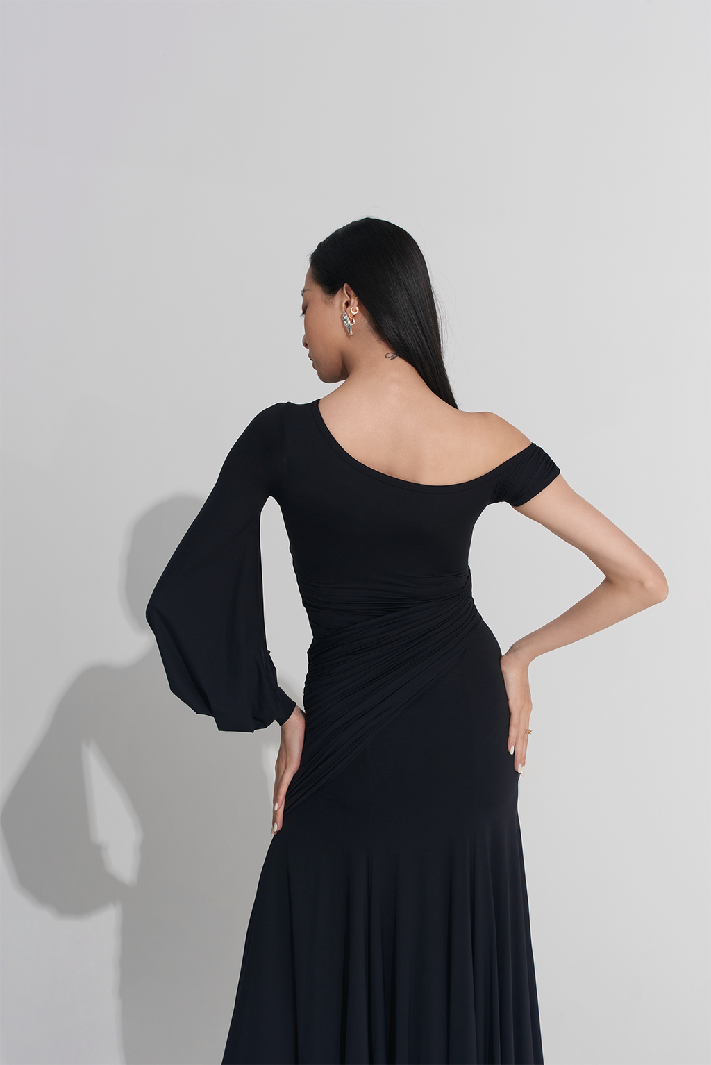 DANCE QUEEN 910 Black One Shoulder Haute Couture Classic Dress