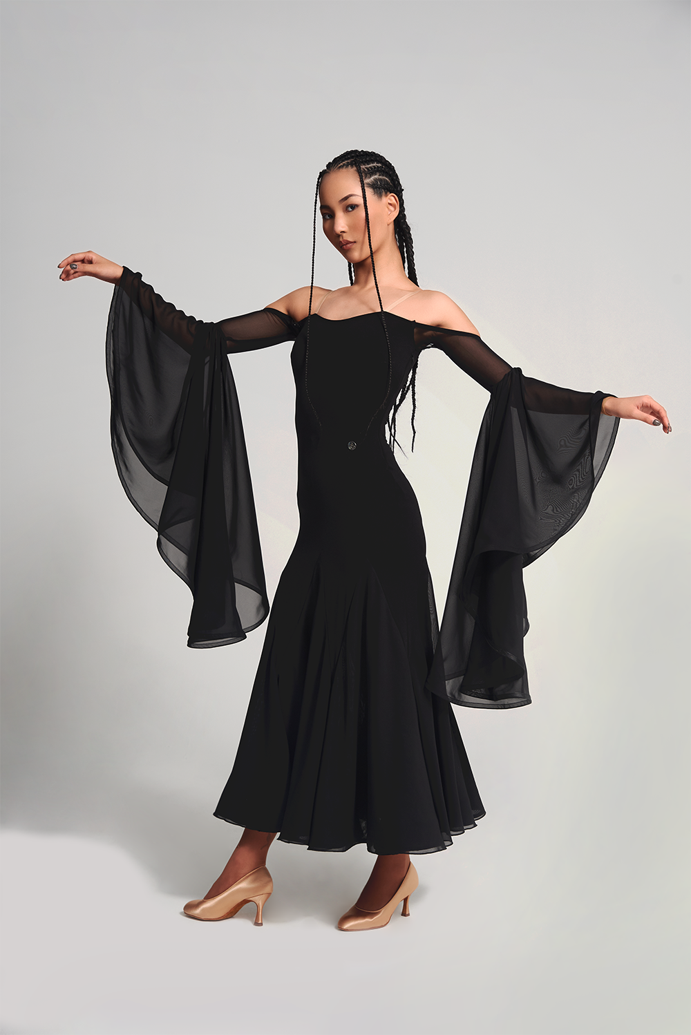 DANCE QUEEN 695 Wide Sleeve Bow Black Custom Dress dancequeen-dancewear DANCE QUEEN 695 Wide Sleeve Bow Black Custom Dress dancequeen-dancewear