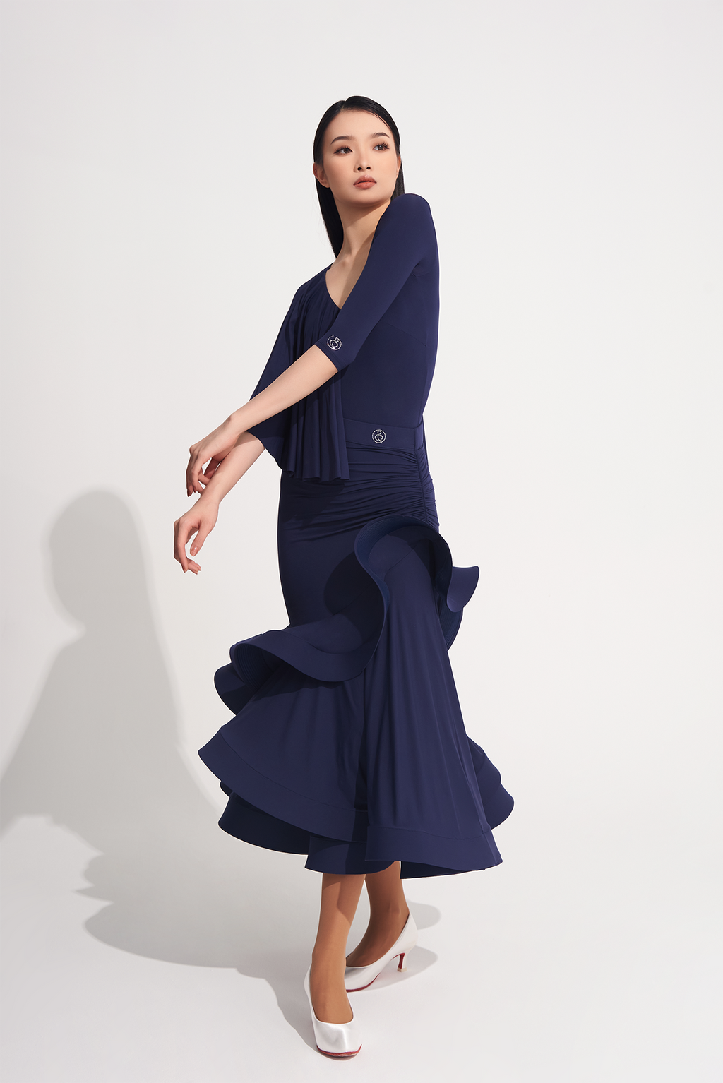 DANCE QUEEN 622-2 Navy Blue Ballroom Skirt. The elastic waist ensures a comfortable fit, while the intricate design adds a touch of sophistication. Become a dance queen in style and grace.