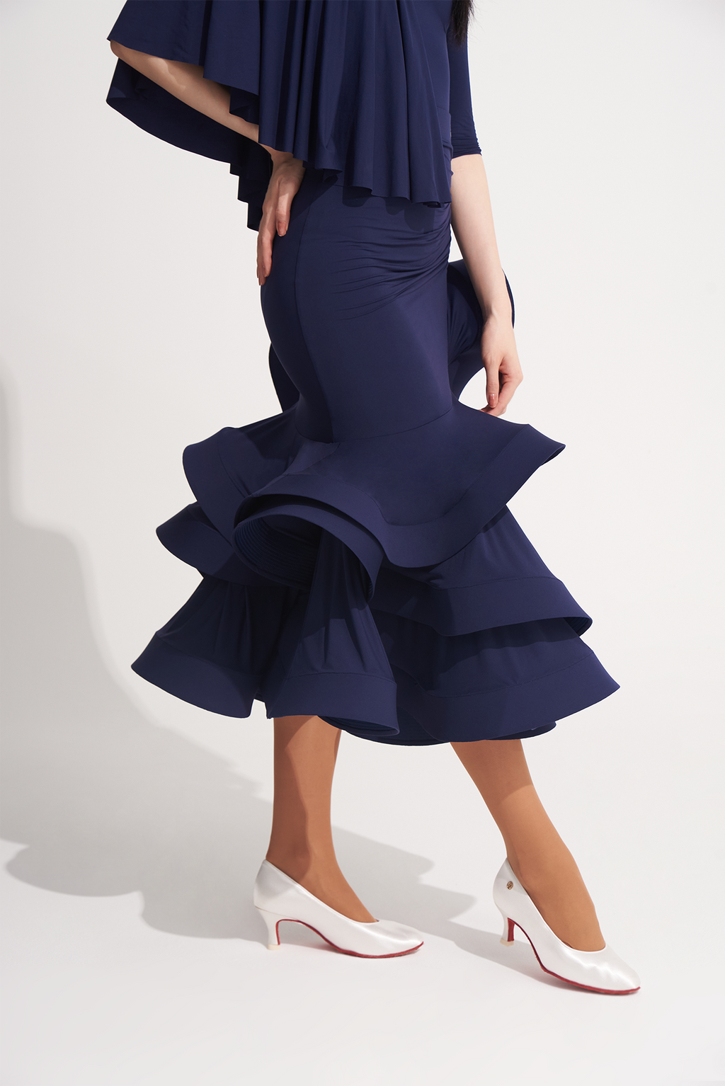 DANCE QUEEN 622-2 Navy Blue Ballroom Skirt. The elastic waist ensures a comfortable fit, while the intricate design adds a touch of sophistication. Become a dance queen in style and grace.