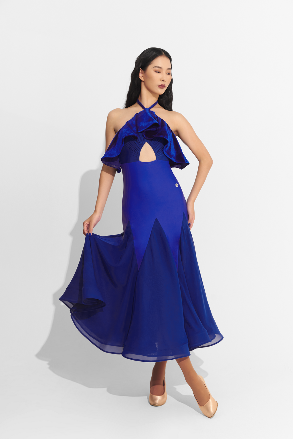 DANCE QUEEN 696-2 Blueberry Ruffle Hollow Custom Dress