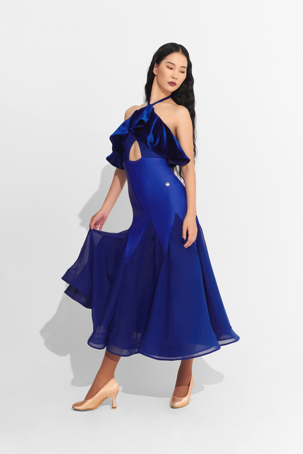 DANCE QUEEN 696-2 Blueberry Ruffle Hollow Custom Dress