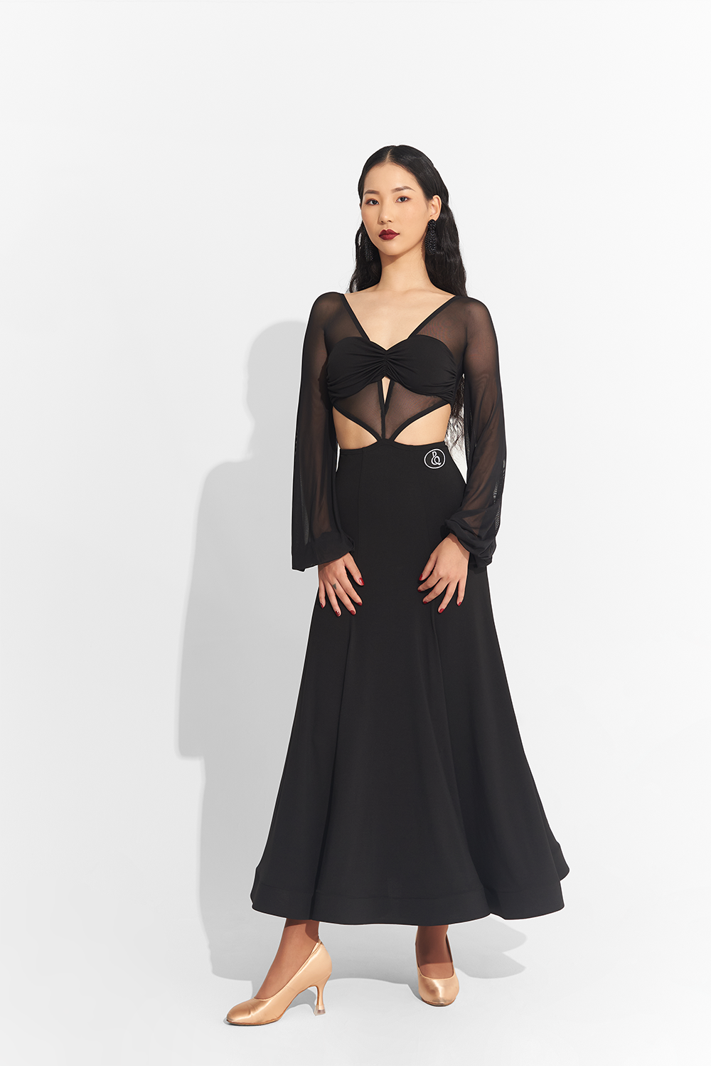 DANCE QUEEN 735 Black Hollow Mesh Long Sleeve Custom Dress dancequeen-dancewear DANCE QUEEN 735 Black Hollow Mesh Long Sleeve Custom Dress dancequeen-dancewear