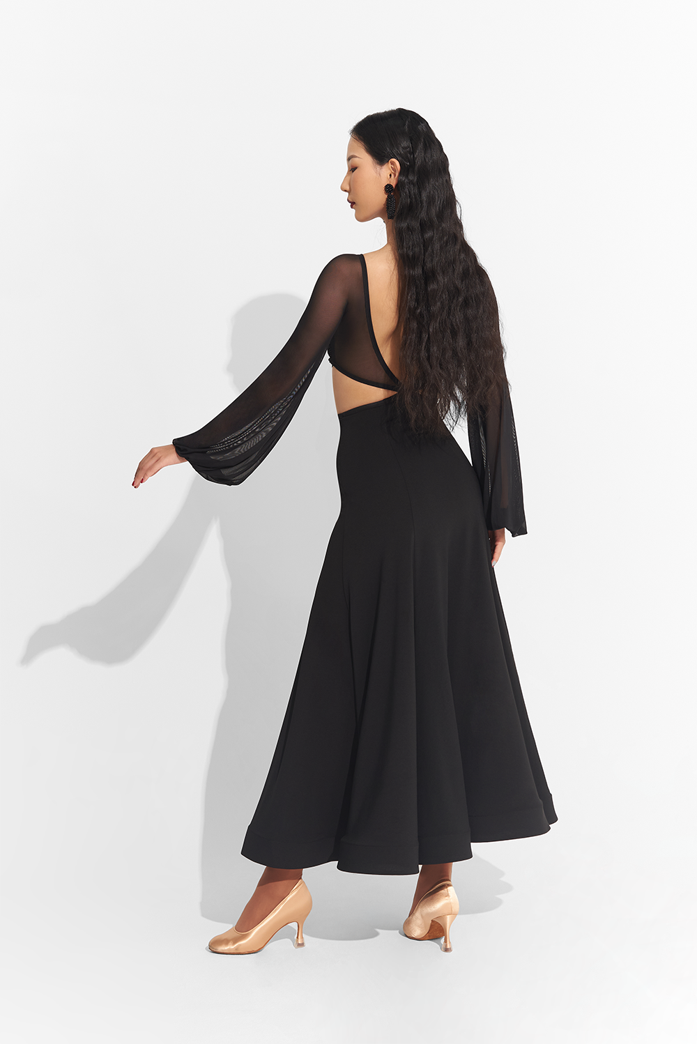 DANCE QUEEN 735 Black Hollow Mesh Long Sleeve Custom Dress dancequeen-dancewear DANCE QUEEN 735 Black Hollow Mesh Long Sleeve Custom Dress dancequeen-dancewear