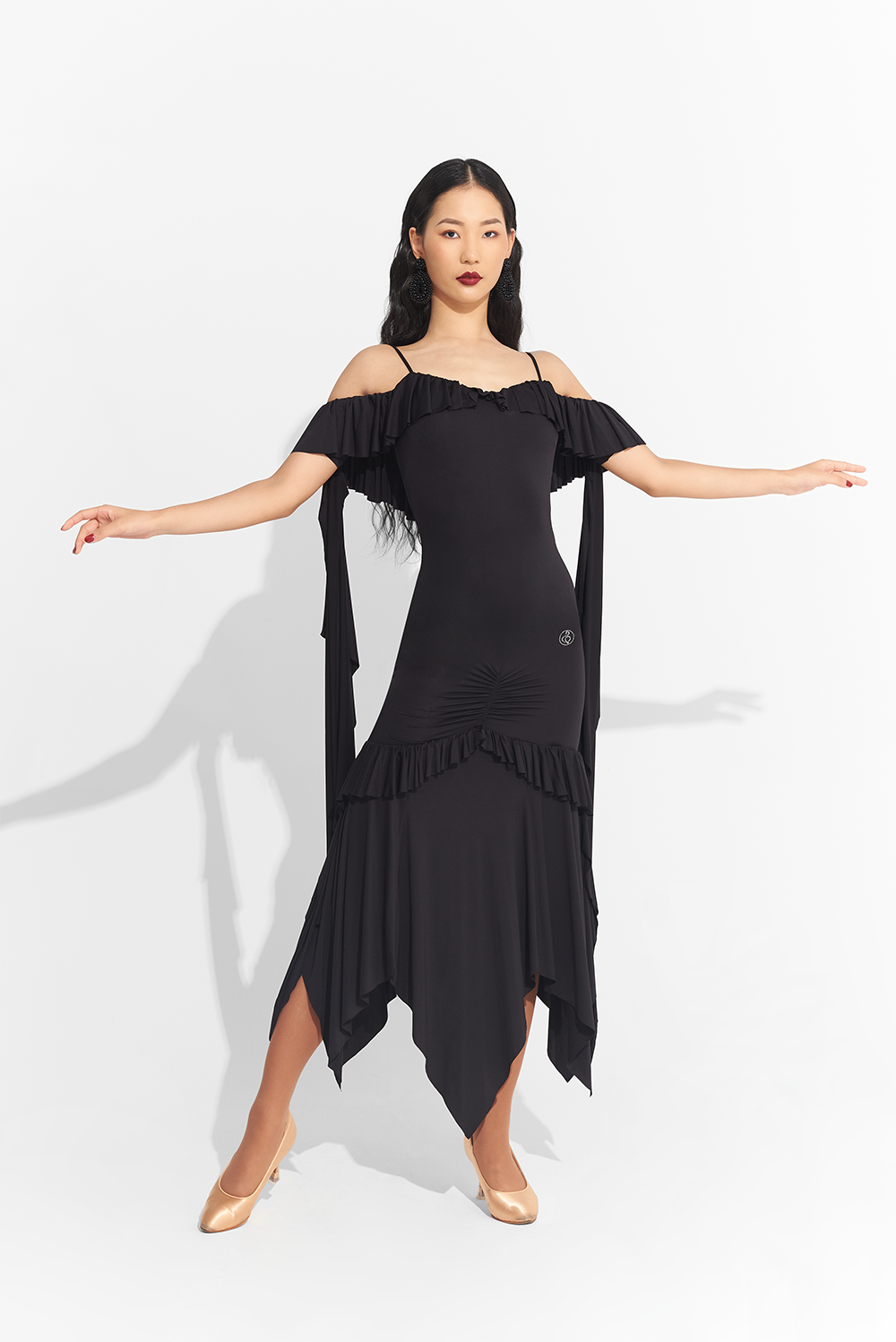 Take center stage in this elegant DANCE QUEEN 739 Black Off Shoulder Custom Dress. The sophisticated off shoulder design exudes luxury, while the custom fit ensures a perfect silhouette. Command attention and channel your inner queen with this exclusive piece.