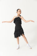 DANCE QUEEN Kid 2380 One Shoulder 3D Floral Appliqué & Irregular Shredded Hem Latin Dress
