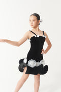 DANCE QUEEN Kid 2391 Spaghetti Straps Bow 3D Floral Decor Flared Skirt Custom Latin Dance Dress
