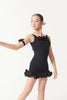 DANCE QUEEN Kid 2388 Square Neckline Black Lace Skirt Hem Latin Dress
