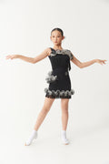 DANCE QUEEN Kid 2374 Black White Contrast Lace Trim Tassel Latin Dance Skirt