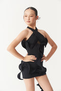 DANCE QUEEN Kid 2383 Wrap-around Flared Half 3D Floating Ribbons Latin Dance Skirt