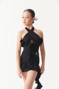 DANCE QUEEN Kid 2377 Cross Halter Hollow-out Latin Ballroom Dance Leotard No Pads