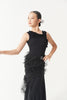 DANCE QUEEN Kid 2381 Sleeveless Asymmetrical Neckline Ruffle Trim Latin Ballroom Dance Leotard No Pads