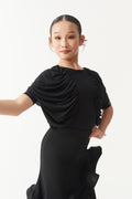 DANCE QUEEN Kid 2358 3D Shoulder Pleats and Batwing Sleeves Children's Latin Ballroom Dance Leotard