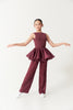 DANCE QUEEN Kid 2375-2B Burgundy Velcro Waistband Rhinestone Embellishment Ballroom & Latin High-Waisted Wide Leg Trouser