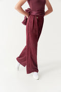 DANCE QUEEN Kid 2375-2B Burgundy Velcro Waistband Rhinestone Embellishment Ballroom & Latin High-Waisted Wide Leg Trouser