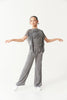 DANCE QUEEN Kid 2375-4B Gray Velcro Waistband Rhinestone Embellishment Ballroom & Latin High-Waist Wide Leg Trouser