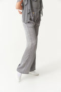 DANCE QUEEN Kid 2375-4B Gray Velcro Waistband Rhinestone Embellishment Ballroom & Latin High-Waist Wide Leg Trouser