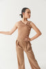 DANCE QUEEN Kid 2381-3 Skin Color Ruched Asymmetrical Neckline Latin Ballroom Leotard No Bra Padding