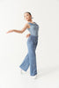 DANCE QUEEN Kid 2375-5B Blue Velcro Waistband Rhinestone Embellishment Ballroom & Latin High-Waist Wide Leg Trouser