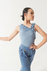 DANCE QUEEN Kid 2381-2 Blue Ruched Asymmetrical Neckline Latin Ballroom Leotard No Bra Padding