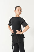 DANCE QUEEN Kid 2371 Puff Mid-Length Sleeves Lace & Flowing Ribbons Latin Ballroom Dance Leotard No Pads