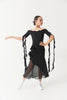 DANCE QUEEN Kid 2382 Off Shoulder Wavy Neckline Flowing Ribbons Latin Ballroom Dance Leotard No Pads