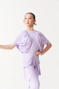 DANCE QUEEN Kid 2358-2 3D Shoulder Pleats and Batwing Sleeves Children's Latin Ballroom Dance Leotard