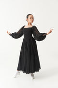 DANCE QUEEN Kid 685 Square Neck Lantern Sleeves Lace Cuffs Ballroom Dance Dress