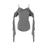 DANCE QUEEN 702-11 Gray Suspender Ruffle Dancing Ballroom Leotard