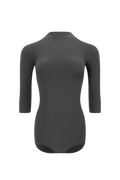 DANCE QUEEN 1185-2 Gray Boat Neck Backless Middle Sleeve Ballroom Practice Dancing Leotard
