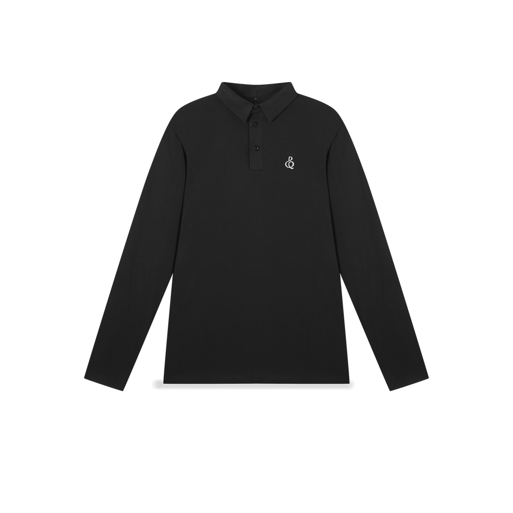 DANCE QUEEN M102-2 Men's Long Sleeve Black Polo Shirt