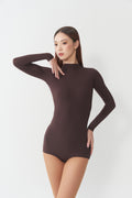 DANCE QUEEN 1210-4 Dark Brown Mock Neck Long Sleeve Women Wear Dance Bodysuit Leotard